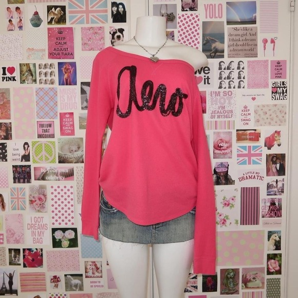 y2k aeropostale pink sequin logo waffle knit top size L - Picture 3 of 7